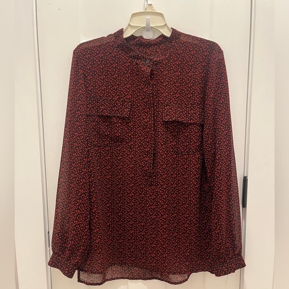 Talbots Women’s  Mock Neck Mesh Tunics Red and black Long Sleeves Size M